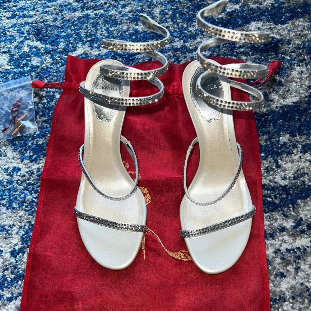 ❌SOLD❌ Rene Caovilla 37.5 JEWELED SANDALS CLEO SILVER - Picture 6 of 13